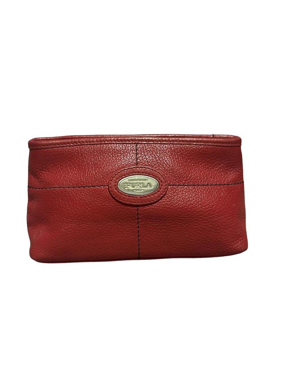 Vintage Furla Red Pebbled Leather Cosmetic Pouch Clutch Italy